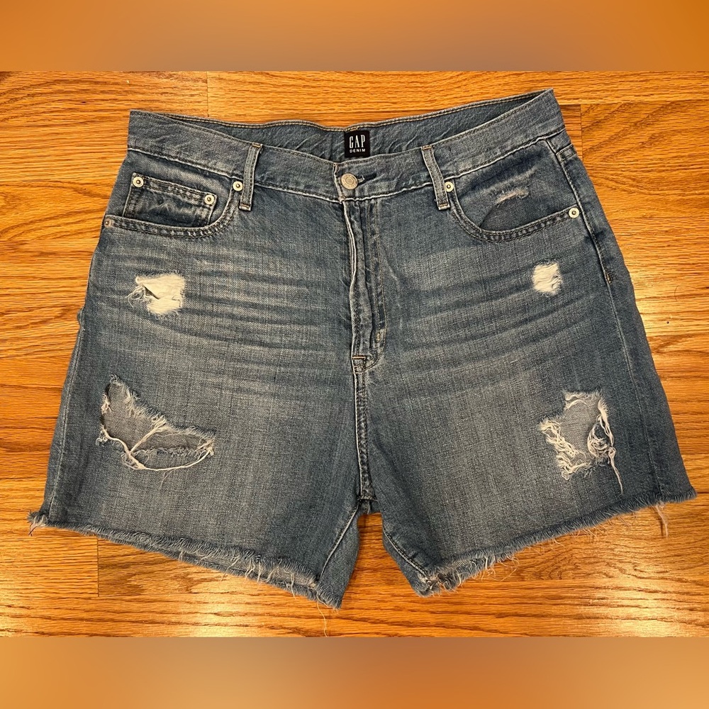 GAP Blue Distressed Jean Shorts Frayed Hem